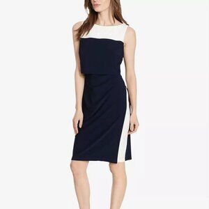 American Living Navy Two-Tone Pleated Popover Dress 1